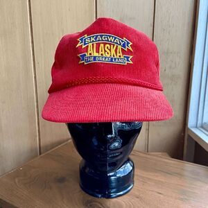 VTG Alaska Hat Cap Red Corduroy Rope "Skagway The Great Land" Headliners